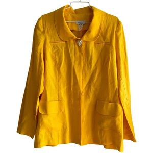 Vintage Design Todays Made in USA 100% Linen Yellow Blazer Trouser Suit  Large